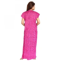 Shopnav Women's Cotton Printed Maxi Nighty (Pink) - XL