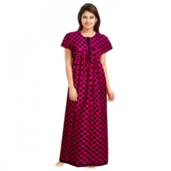 Shopnav Women's Cotton Printed Maxi Nighty (Pink) - XL