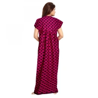 Shopnav Women's Cotton Printed Maxi Nighty (Pink) - XL
