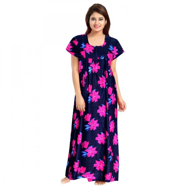 Shopnav Women's Cotton Printed Maxi Nighty (Pink) - 2XL