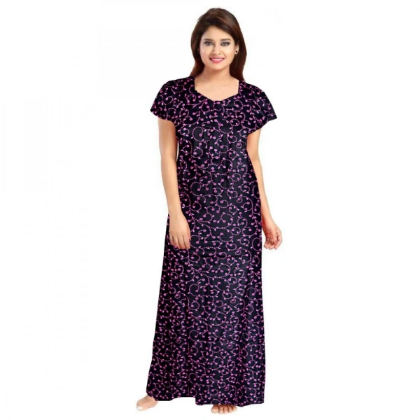 Shopnav Women's Cotton Printed Maxi Nighty (Purple) - XL