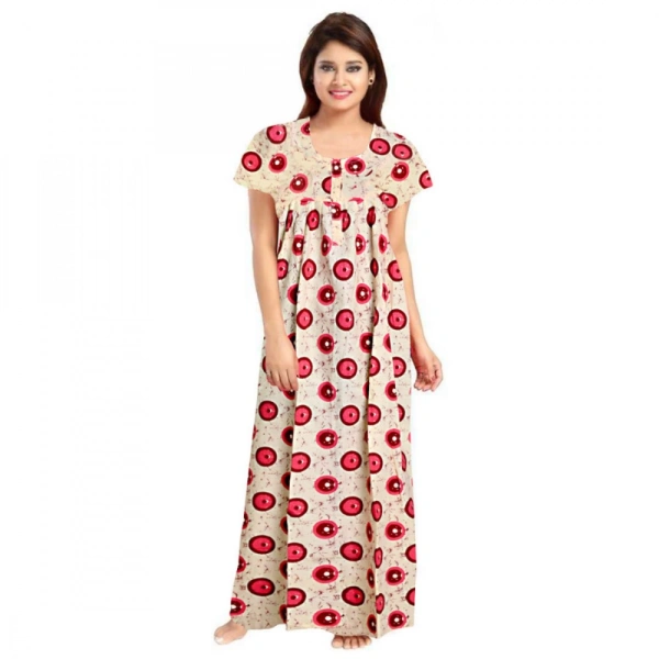 Shopnav Women's Cotton Printed Maxi Nighty (Red) - 2XL