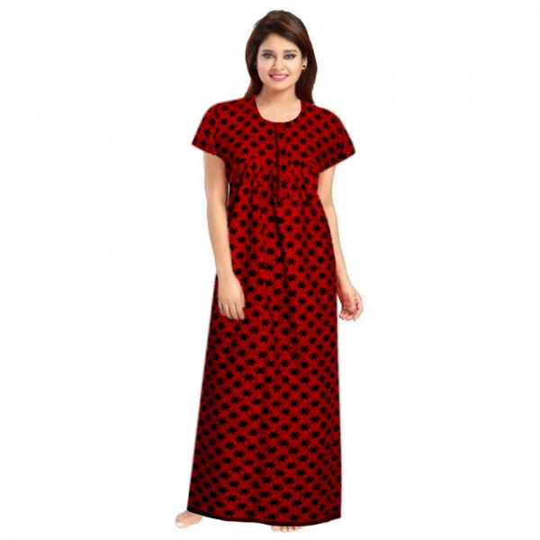 Shopnav Women's Cotton Printed Maxi Nighty (Red) - L