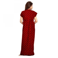 Shopnav Women's Cotton Printed Maxi Nighty (Red) - L