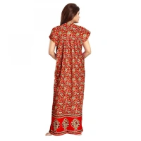 Shopnav Women's Cotton Printed Maxi Nighty (Red) - L