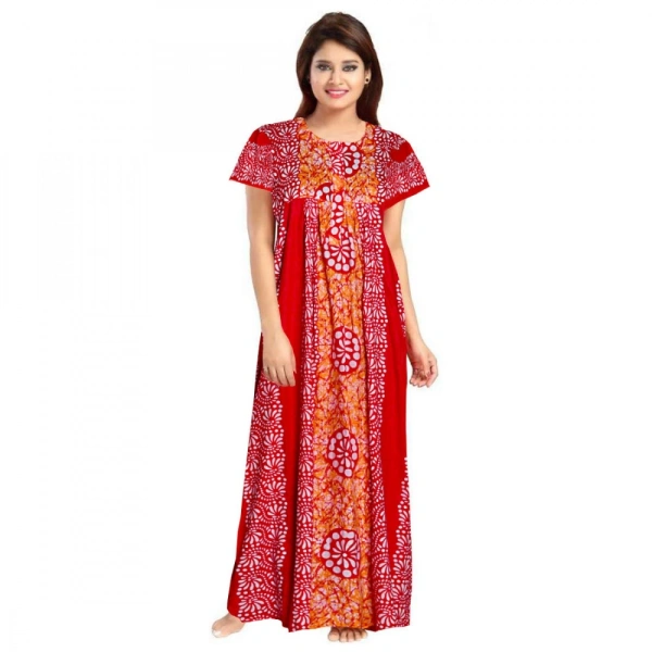 Shopnav Women's Cotton Printed Maxi Nighty (Red) - 2XL