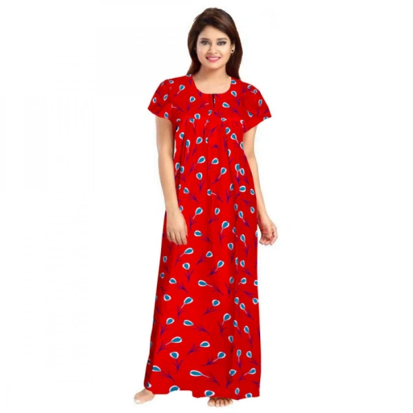 Shopnav Women's Cotton Printed Maxi Nighty (Red) - L