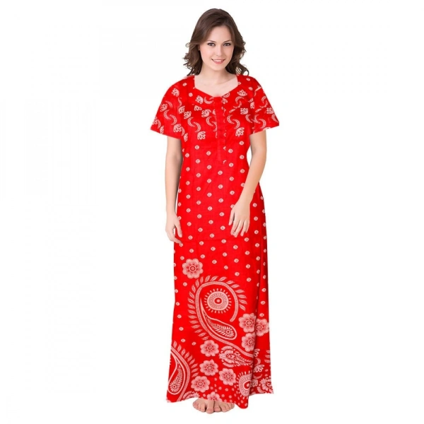 Shopnav Women's Cotton Printed Maxi Nighty (Red) - 2XL