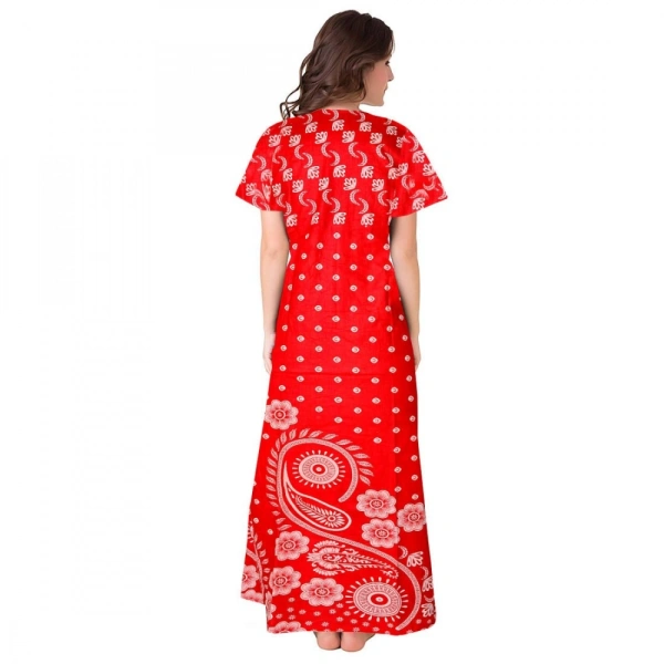 Shopnav Women's Cotton Printed Maxi Nighty (Red) - 2XL