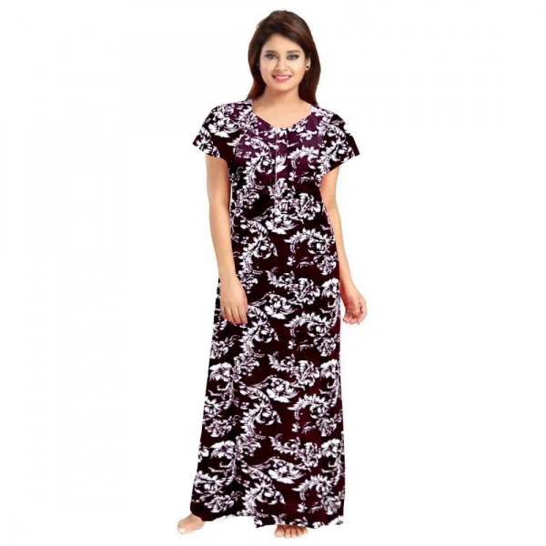 Shopnav Women's Cotton Printed Maxi Nighty (Wine) - XL