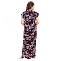 Shopnav Women's Cotton Printed Maxi Nighty (Wine) - XL