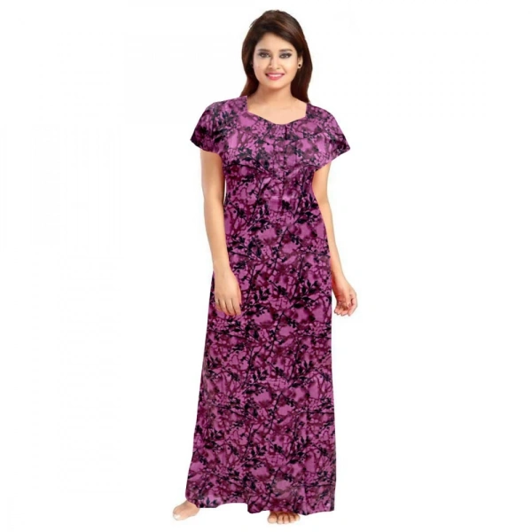 Shopnav Women's Cotton Printed Maxi Nighty (Wine) - 2XL