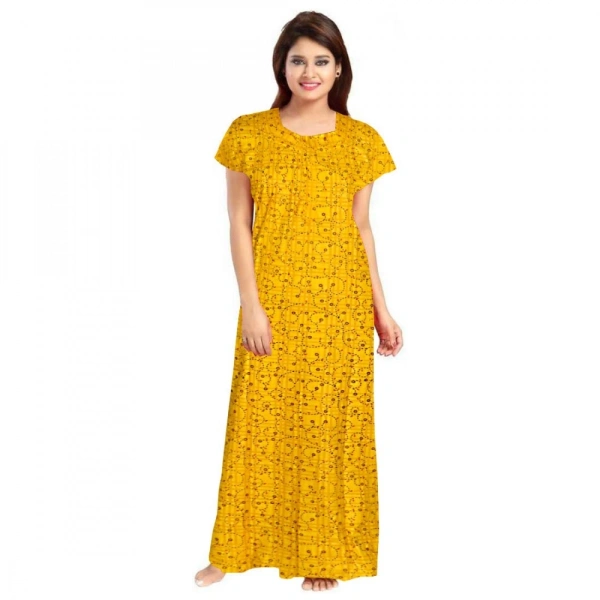 Shopnav Women's Cotton Printed Maxi Nighty (Yellow) - 2XL