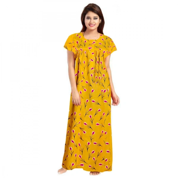 Shopnav Women's Cotton Printed Maxi Nighty (Yellow) - 2XL