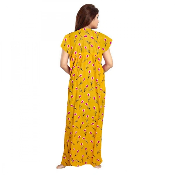 Shopnav Women's Cotton Printed Maxi Nighty (Yellow) - 2XL