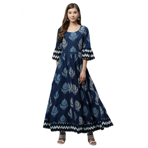 Generic Women's Cotton Printed Regular Kurti (BlueCotton ) - Blue, 3/4th Sleeve, 4XL