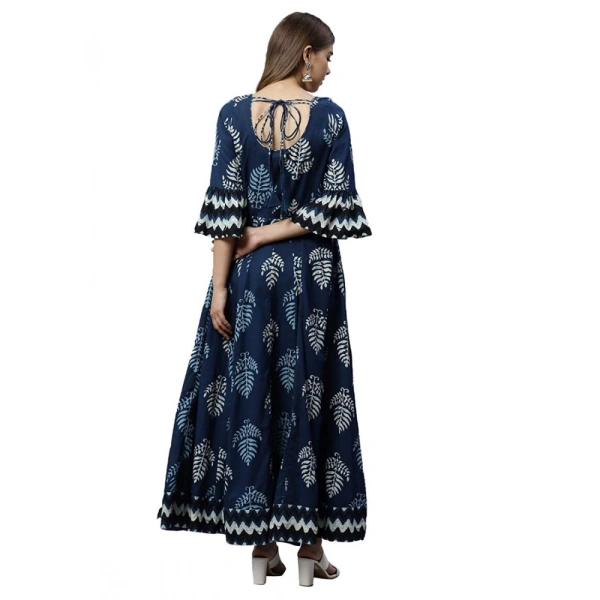 Generic Women's Cotton Printed Regular Kurti (BlueCotton ) - Blue, 3/4th Sleeve, 4XL