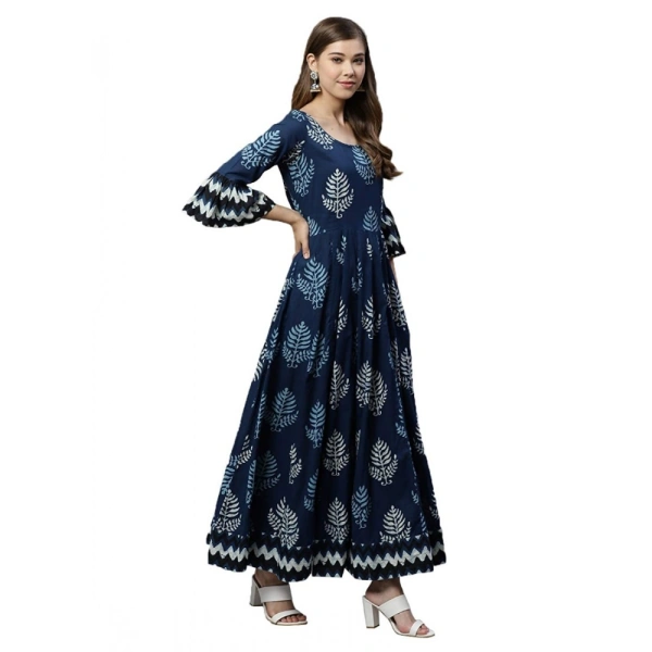 Generic Women's Cotton Printed Regular Kurti (BlueCotton ) - Blue, 3/4th Sleeve, 4XL