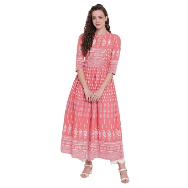 Shopnav Women's Cotton Printed Regular Kurti (Peach, Cotton) - 3XL