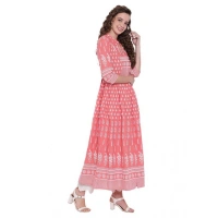 Shopnav Women's Cotton Printed Regular Kurti (Peach, Cotton) - 3XL