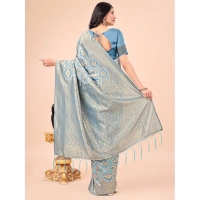 Generic Women's Cotton Printed Saree With Unstitched Blouse 5.5Mtr (Sky Blue) - Sky Blue