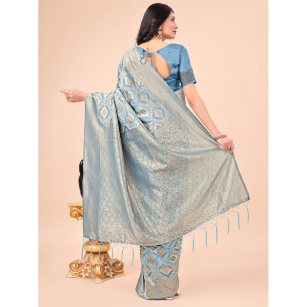 Generic Women's Cotton Printed Saree With Unstitched Blouse 5.5Mtr (Sky Blue) - Sky Blue