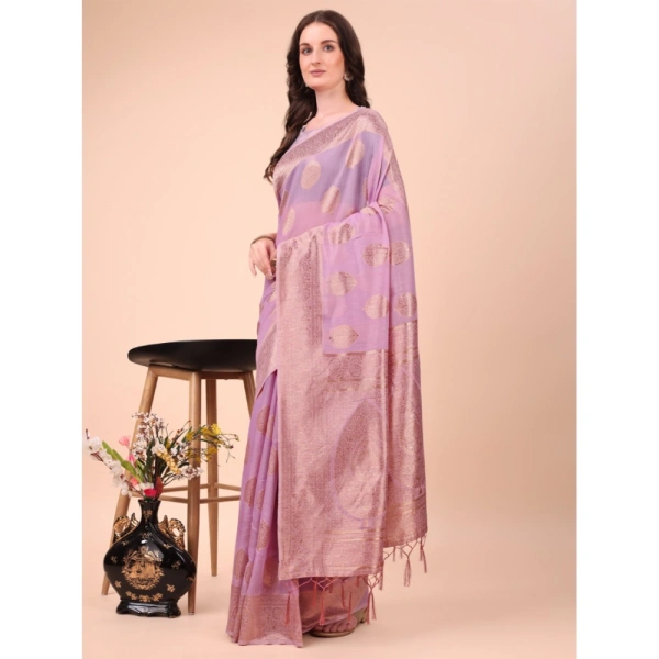 Generic Women's Cotton Printed Saree With Unstitched Blouse 5.5Mtr (Light Pink) - Light Pink
