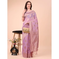 Generic Women's Cotton Printed Saree With Unstitched Blouse 5.5Mtr (Light Pink) - Light Pink
