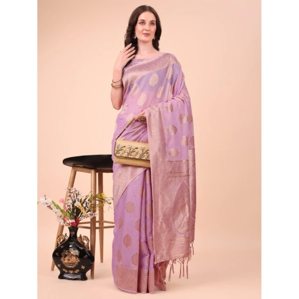 Generic Women's Cotton Printed Saree With Unstitched Blouse 5.5Mtr (Light Pink) - Light Pink