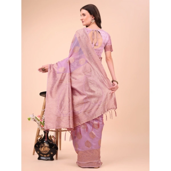 Generic Women's Cotton Printed Saree With Unstitched Blouse 5.5Mtr (Light Pink) - Light Pink