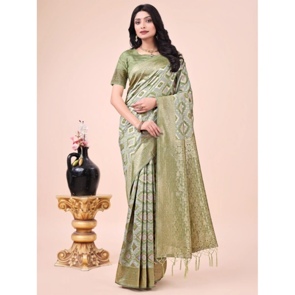 Generic Women's Cotton Printed Saree With Unstitched Blouse 5.5Mtr (Mhendi Green) - Mhendi Green