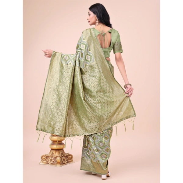 Generic Women's Cotton Printed Saree With Unstitched Blouse 5.5Mtr (Mhendi Green) - Mhendi Green