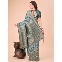 Generic Women's Cotton Printed Saree With Unstitched Blouse 5.5Mtr (Green) - Green