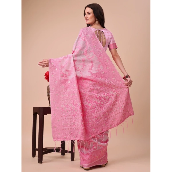 Generic Women's Cotton Printed Saree With Unstitched Blouse 5.5Mtr (Pink) - Pink