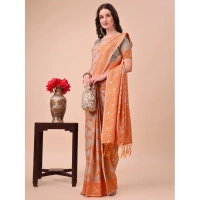 Generic Women's Cotton Printed Saree With Unstitched Blouse 5.5Mtr (Orange) - Orange