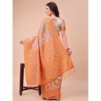 Generic Women's Cotton Printed Saree With Unstitched Blouse 5.5Mtr (Orange) - Orange