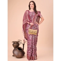 Generic Women's Cotton Printed Saree With Unstitched Blouse 5.5Mtr (Magenta) - Magenta