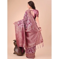 Generic Women's Cotton Printed Saree With Unstitched Blouse 5.5Mtr (Magenta) - Magenta
