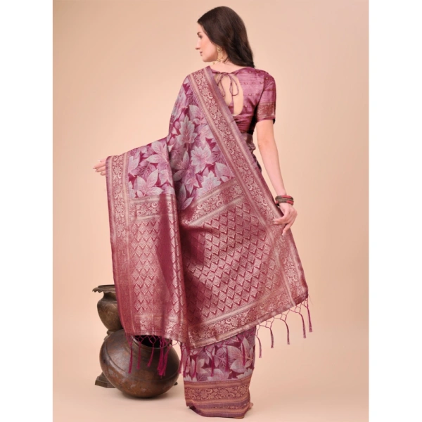 Generic Women's Cotton Printed Saree With Unstitched Blouse 5.5Mtr (Magenta) - Magenta