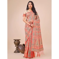 Generic Women's Cotton Printed Saree With Unstitched Blouse 5.5Mtr (Cream) - Cream