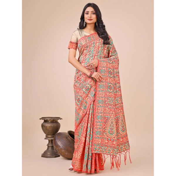Generic Women's Cotton Printed Saree With Unstitched Blouse 5.5Mtr (Cream) - Cream