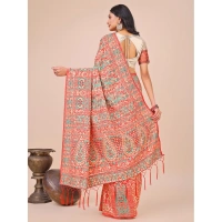 Generic Women's Cotton Printed Saree With Unstitched Blouse 5.5Mtr (Cream) - Cream