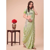 Generic Women's Cotton Printed Saree With Unstitched Blouse 5.5Mtr (Light Green) - Light Green