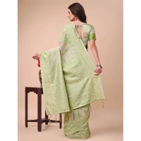 Generic Women's Cotton Printed Saree With Unstitched Blouse 5.5Mtr (Light Green) - Light Green