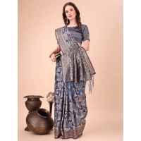 Generic Women's Cotton Printed Saree With Unstitched Blouse 5.5Mtr (Navy Blue) - Navy Blue