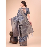 Generic Women's Cotton Printed Saree With Unstitched Blouse 5.5Mtr (Navy Blue) - Navy Blue