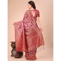 Generic Women's Cotton Printed Saree With Unstitched Blouse 5.5Mtr (Red) - Red