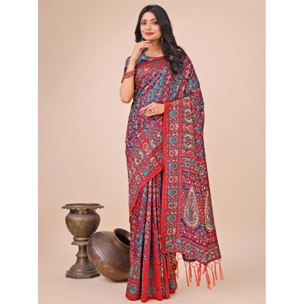 Generic Women's Cotton Printed Saree With Unstitched Blouse 5.5Mtr (Pink) - Pink