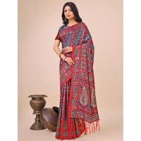 Generic Women's Cotton Printed Saree With Unstitched Blouse 5.5Mtr (Pink) - Pink