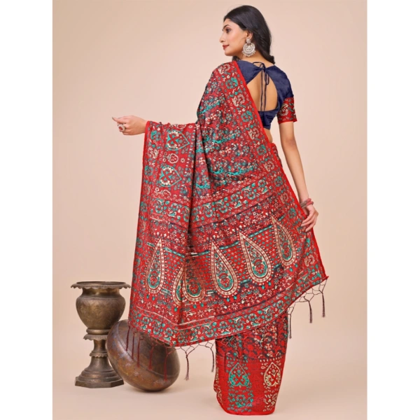 Generic Women's Cotton Printed Saree With Unstitched Blouse 5.5Mtr (Pink) - Pink